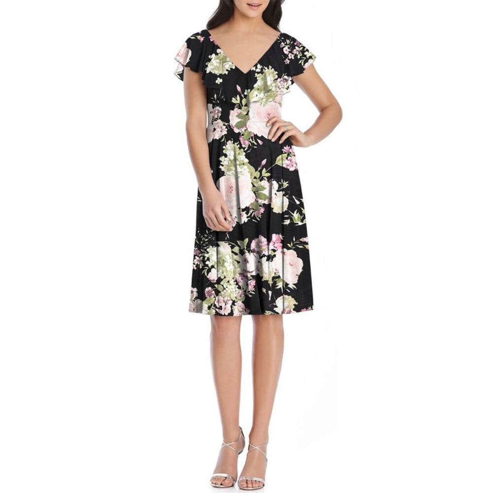 After Six Womens Floral Print Chiffon Cocktail Dress 4 Noir Garden - NWT $148